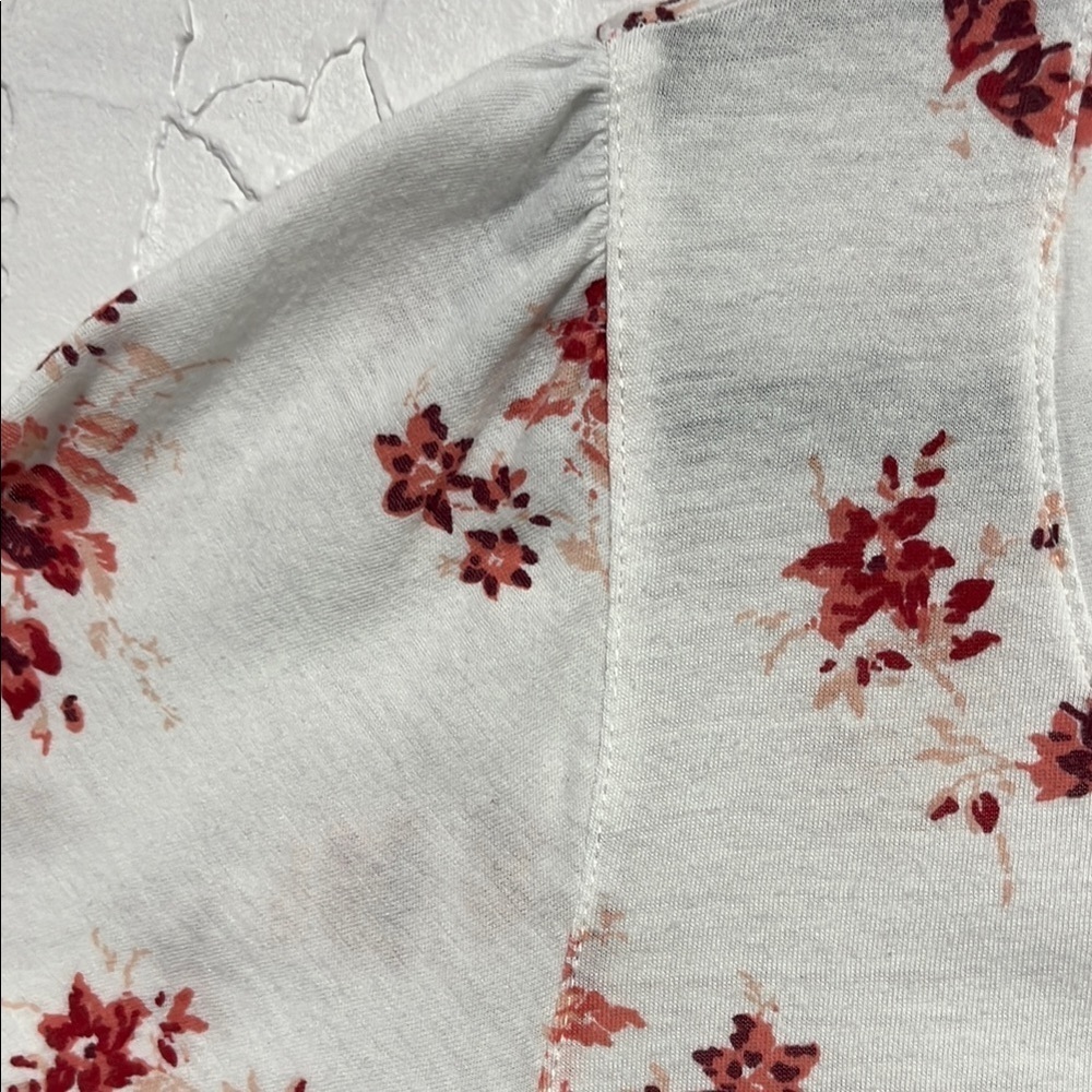 Lucky Brand Pink White Floral Scoop Neck Short Sleeve Tee SZ L - Picture 4 of 7